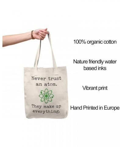 Never Trust Atoms Quote Tote bag for Women And Men Graphic Shoulder Bags Casual Cloth Purses and Aesthetic Handbags $22.20 Totes