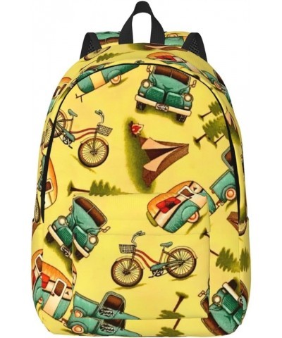 Car And Bicycle Print Casual Double Shoulder Daypack,Anti-Theft Travel Canvas Backpack For Men And Women Black Medium $21.84 ...