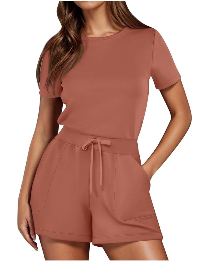 plus Jumpsuits Women Casual Solid Jumpsuit With 4 Pockets Long Sleeve Romper Petite Rose Gold-2➤➤ Summer Casual Athletic Romp...