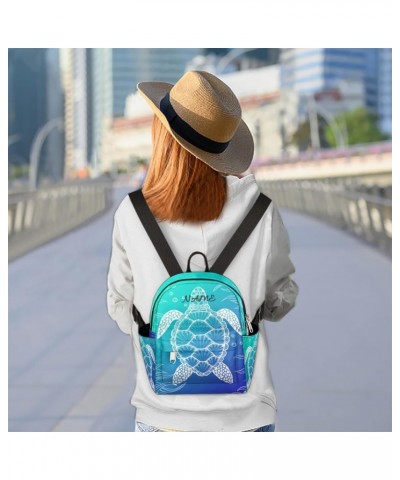 Custom Name Mini Backpack Purse for Women, Personalized Ocean Turtle Lightweight Small Backpack Customized Casual Travel Bag ...