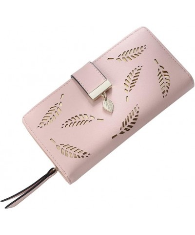 Women Hollow Leaves Long Leather Purse Elegant Clutch Wallet Buckle Clutch Wristlet Wallet for Card Cash Holding (Coffee) Ros...