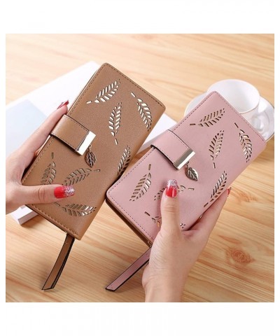 Women Hollow Leaves Long Leather Purse Elegant Clutch Wallet Buckle Clutch Wristlet Wallet for Card Cash Holding (Coffee) Ros...