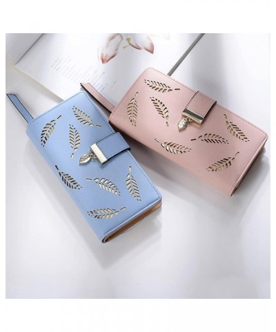 Women Hollow Leaves Long Leather Purse Elegant Clutch Wallet Buckle Clutch Wristlet Wallet for Card Cash Holding (Coffee) Ros...