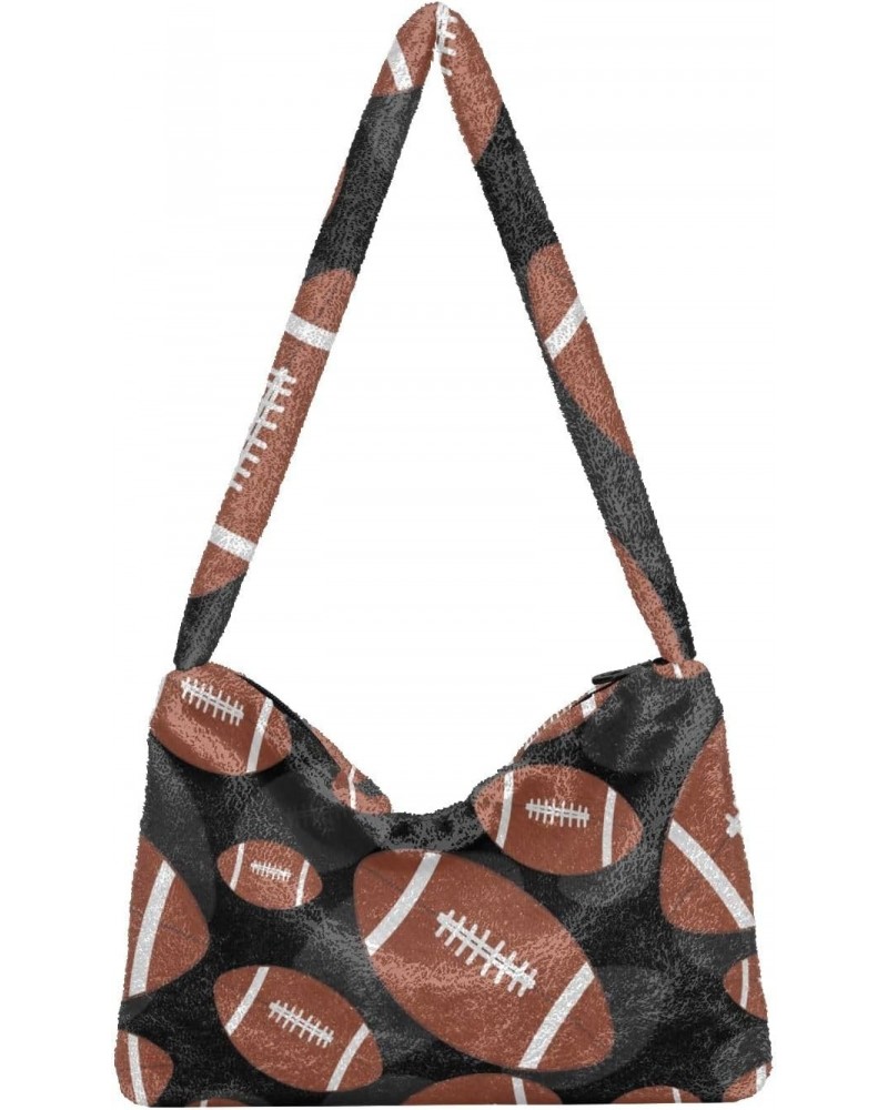 Plush Underarm Bag-Brown and Black Football, Ladies Fluffy Shoulder Bag, Women Fluffy Tote Bag for Autumn and Winter $13.50 T...