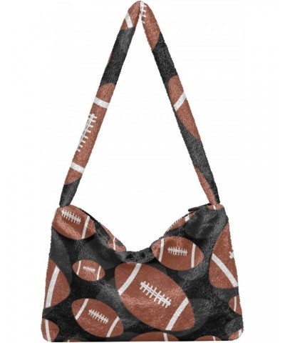 Plush Underarm Bag-Brown and Black Football, Ladies Fluffy Shoulder Bag, Women Fluffy Tote Bag for Autumn and Winter $13.50 T...