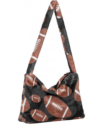 Plush Underarm Bag-Brown and Black Football, Ladies Fluffy Shoulder Bag, Women Fluffy Tote Bag for Autumn and Winter $13.50 T...