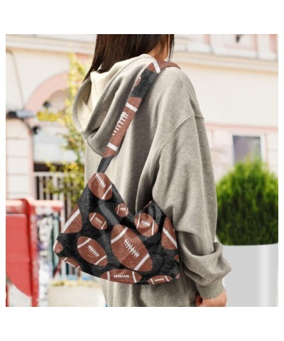 Plush Underarm Bag-Brown and Black Football, Ladies Fluffy Shoulder Bag, Women Fluffy Tote Bag for Autumn and Winter $13.50 T...