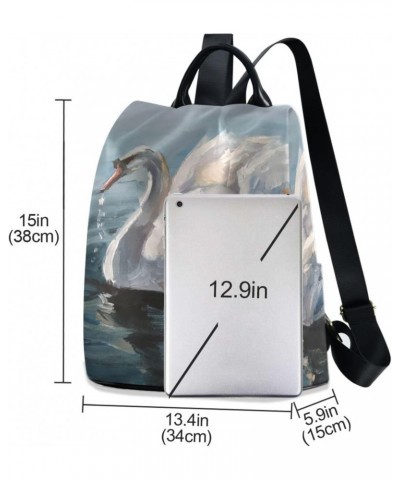 White Swan Playing in Water Travel Backpack Purse for Women Multipurpose Design Ladies Fashion Bag with Pompom $16.80 Backpacks