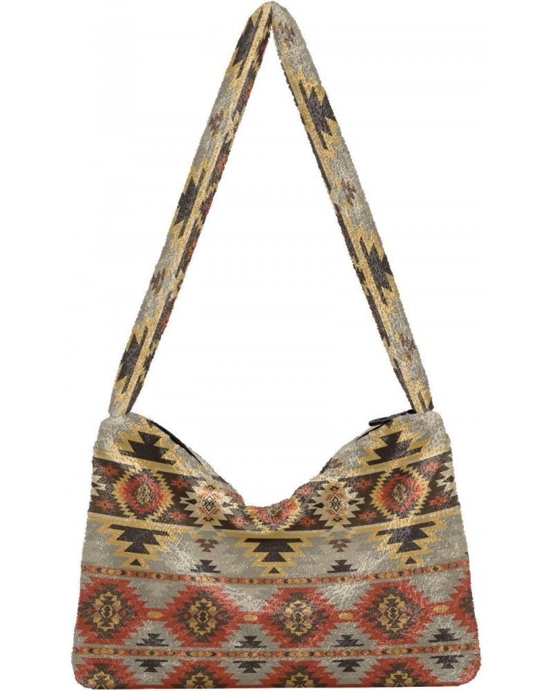 Aztec Navajo Plush Underarm Bag Women's Tote Handbags Fluffy Shoulder Bag Purse Lightweight Tote Bags School Tote Bag for Wor...