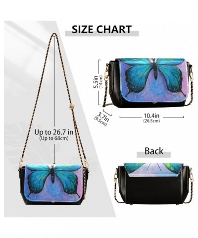 Oil Painting Of Blue Butterfly Women's Crossbody Handbags, PU Leather Flap Crossbody Bags, Women's Shoulder Handbag Purse Sty...