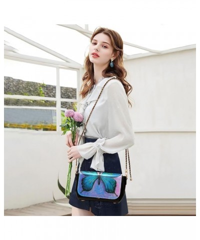 Oil Painting Of Blue Butterfly Women's Crossbody Handbags, PU Leather Flap Crossbody Bags, Women's Shoulder Handbag Purse Sty...