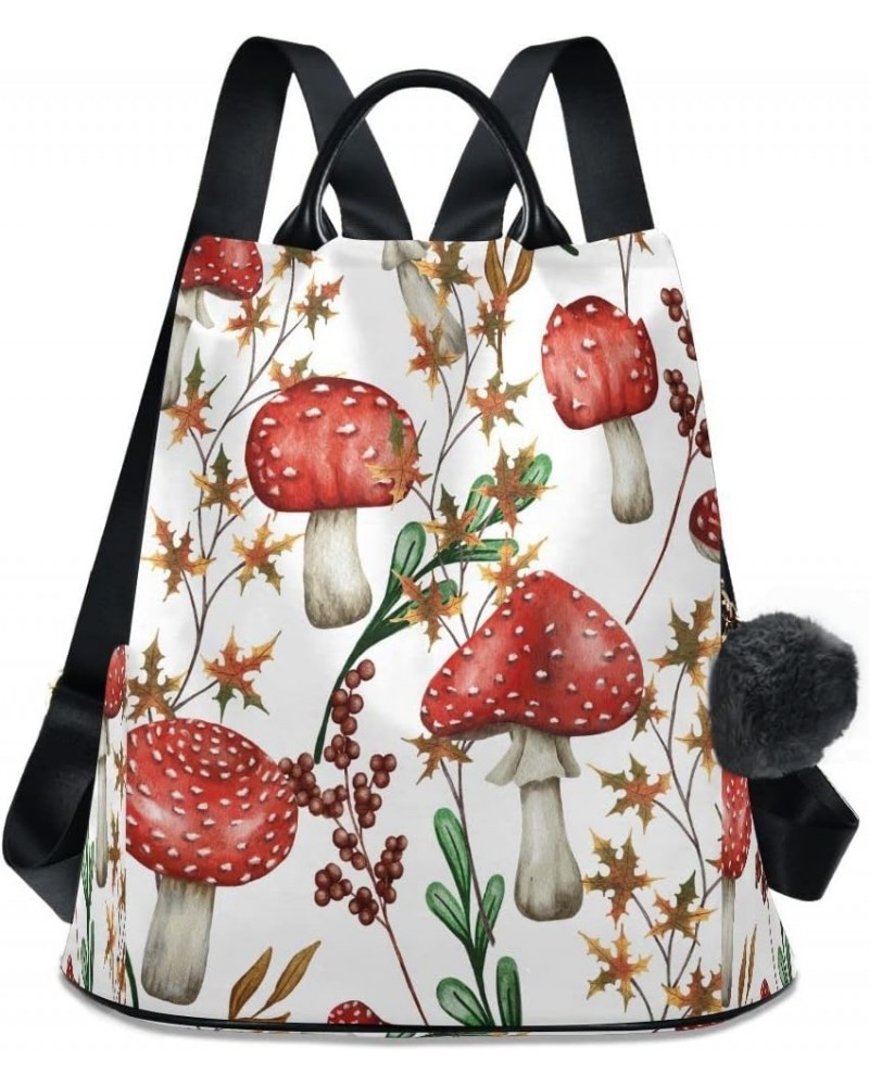 Fall Red Mushroom Women Backpack Anti-theft Handbag Purse Travel Bag Fashion Shoulder Bags $22.39 Backpacks