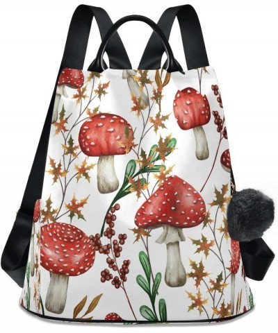 Fall Red Mushroom Women Backpack Anti-theft Handbag Purse Travel Bag Fashion Shoulder Bags $22.39 Backpacks