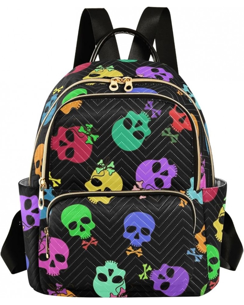 Travel Backpack Purse for Women Fashion Anti-theft Work Casual Rainbow Skulls Daypack Shoulder Bag Medium Size Small $21.08 B...