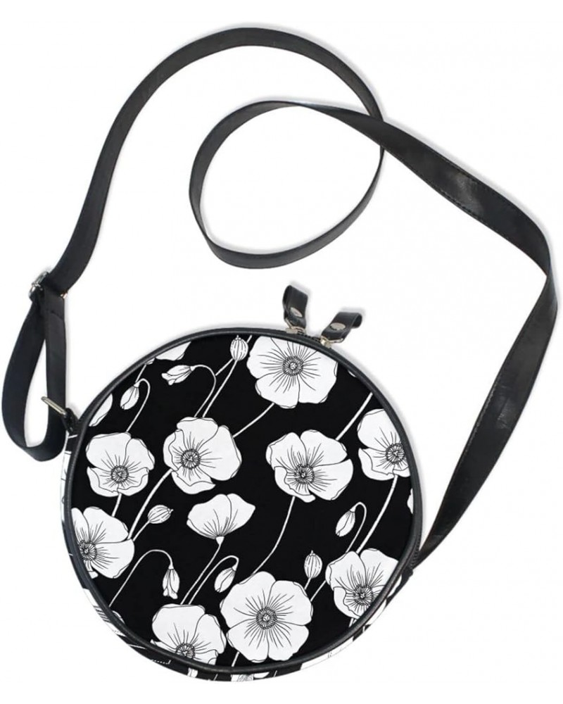 Round Crossbody Bag for Women Small Purse Fashion Circle Handbag Shoulder Bag Flower2 $11.96 Crossbody Bags