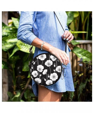 Round Crossbody Bag for Women Small Purse Fashion Circle Handbag Shoulder Bag Flower2 $11.96 Crossbody Bags