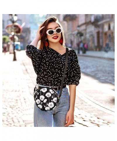 Round Crossbody Bag for Women Small Purse Fashion Circle Handbag Shoulder Bag Flower2 $11.96 Crossbody Bags