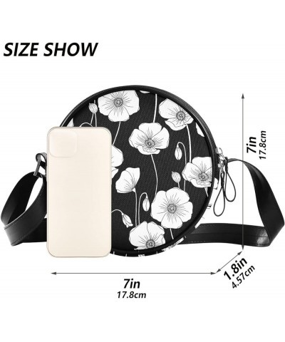 Round Crossbody Bag for Women Small Purse Fashion Circle Handbag Shoulder Bag Flower2 $11.96 Crossbody Bags