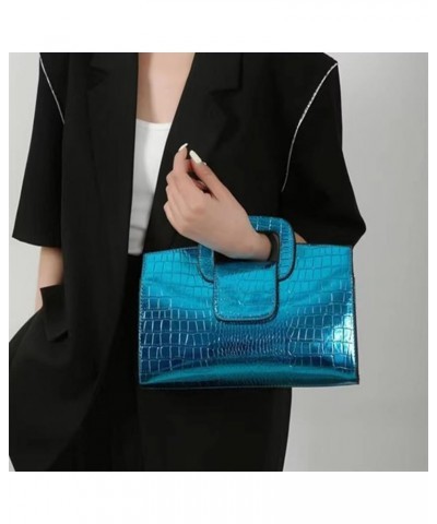 Glossy Faux Leather Crocodile Evening Handbag and Purse for Women,Embossing Top Handle Satchel Tote Shoulder Bag A-blue $16.3...