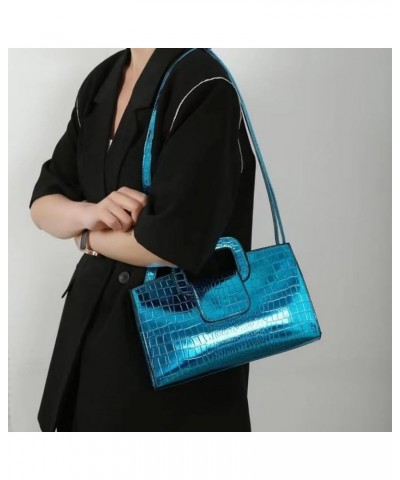 Glossy Faux Leather Crocodile Evening Handbag and Purse for Women,Embossing Top Handle Satchel Tote Shoulder Bag A-blue $16.3...