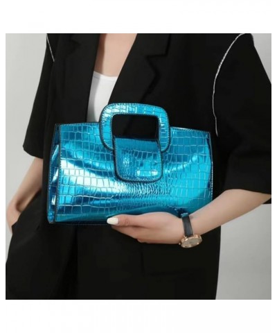 Glossy Faux Leather Crocodile Evening Handbag and Purse for Women,Embossing Top Handle Satchel Tote Shoulder Bag A-blue $16.3...