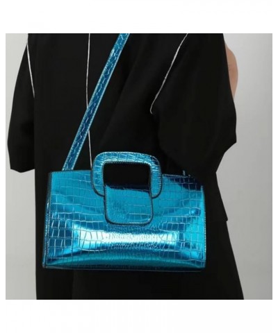 Glossy Faux Leather Crocodile Evening Handbag and Purse for Women,Embossing Top Handle Satchel Tote Shoulder Bag A-blue $16.3...