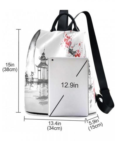 Japanese Mountain Cherry Blossom Large Women's Fashion Casual Backpack Purse Shoulder Travel Bag $18.80 Backpacks