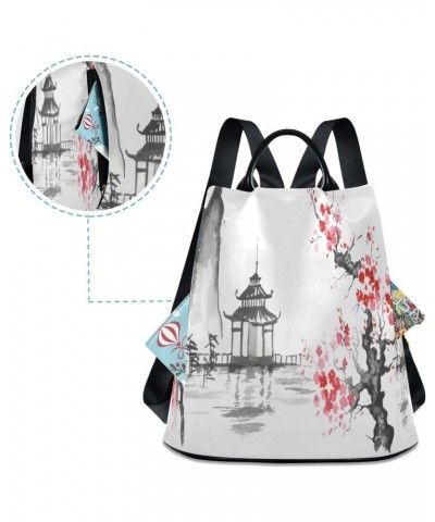 Japanese Mountain Cherry Blossom Large Women's Fashion Casual Backpack Purse Shoulder Travel Bag $18.80 Backpacks