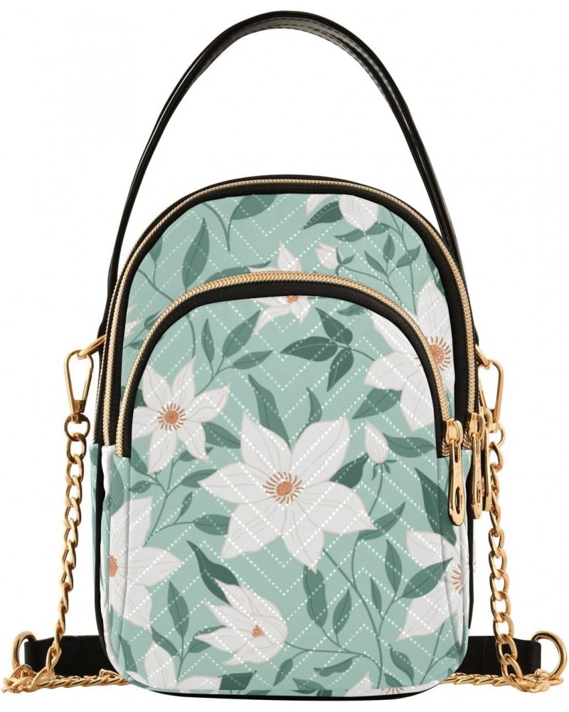 Women Crossbody Handbag Pattern Of Beautiful White Flowers Quilted Chain Bag $13.77 Crossbody Bags