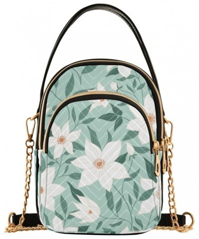 Women Crossbody Handbag Pattern Of Beautiful White Flowers Quilted Chain Bag $13.77 Crossbody Bags