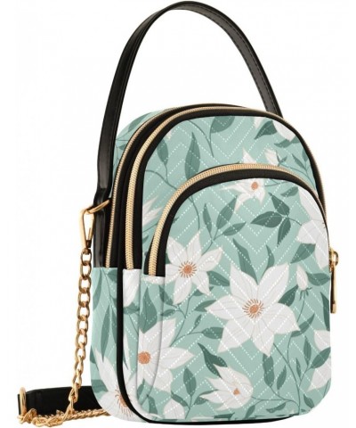 Women Crossbody Handbag Pattern Of Beautiful White Flowers Quilted Chain Bag $13.77 Crossbody Bags