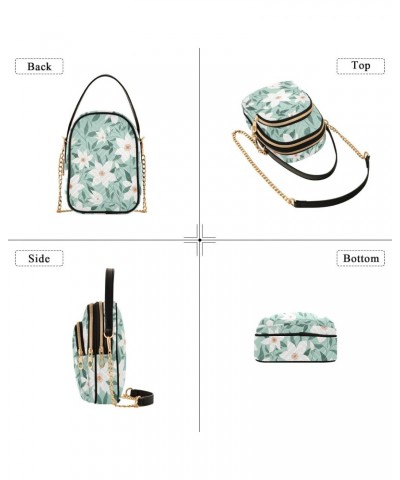 Women Crossbody Handbag Pattern Of Beautiful White Flowers Quilted Chain Bag $13.77 Crossbody Bags