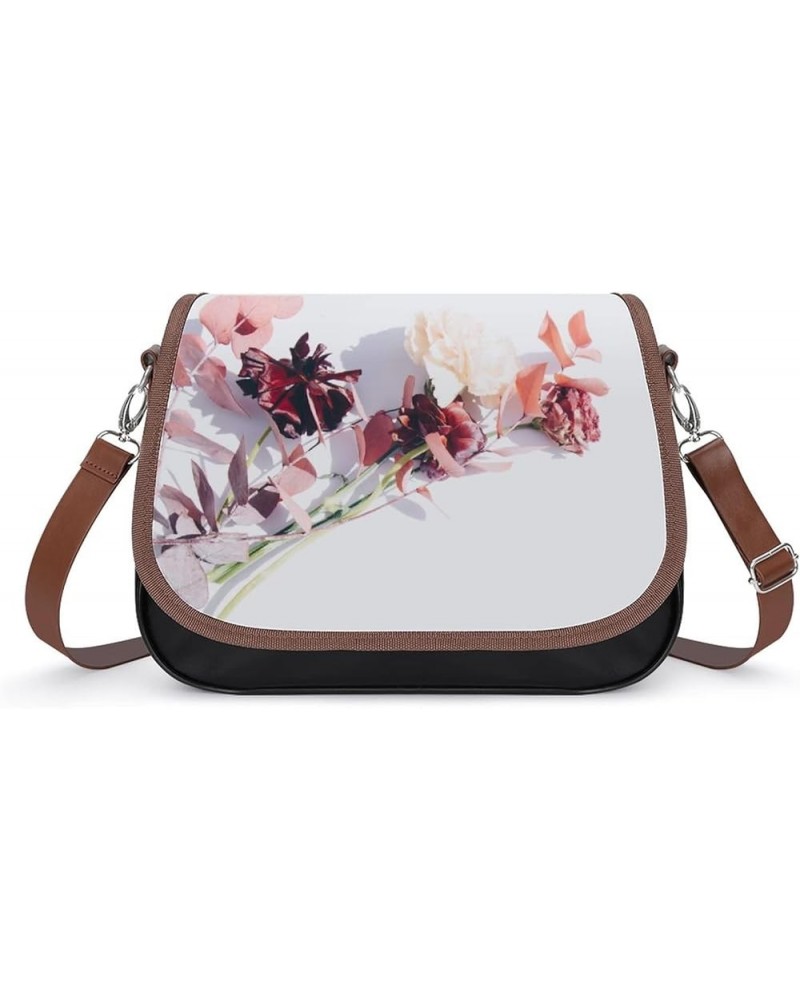 Printed Crossbody Bag Shoulder Bag PU Leather Women's Designer Satchels Blue Pink Flowers Color2 $22.50 Satchels