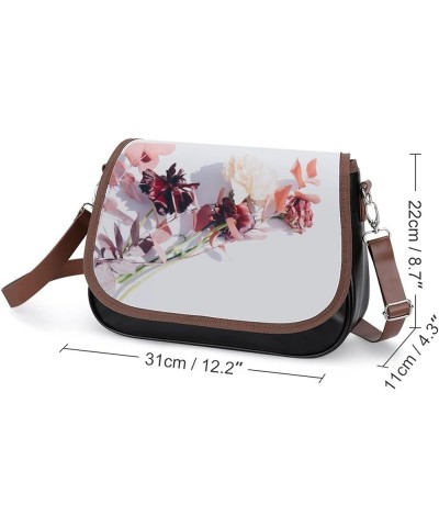 Printed Crossbody Bag Shoulder Bag PU Leather Women's Designer Satchels Blue Pink Flowers Color2 $22.50 Satchels