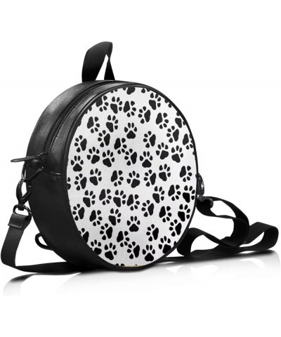 Womens Girls Shoulder Handbag Round Purse Casual Zip Up PU Leather Satchel with Adjustable Straps Dog Paw $16.51 Shoulder Bags