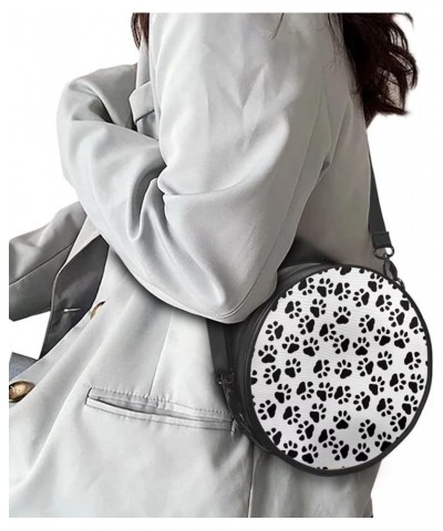 Womens Girls Shoulder Handbag Round Purse Casual Zip Up PU Leather Satchel with Adjustable Straps Dog Paw $16.51 Shoulder Bags