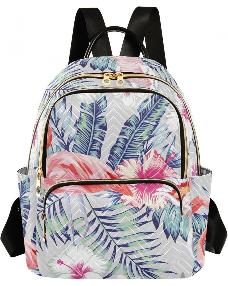 Tropical Palm Leaves Flamingo Fashion Backpack Purse for Women Multipurpose Casual Daypack with Multi Pockets & Secured Zippe...