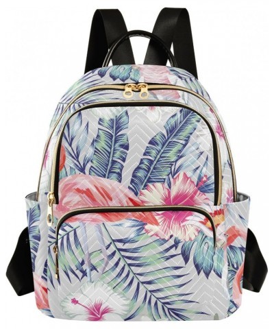 Tropical Palm Leaves Flamingo Fashion Backpack Purse for Women Multipurpose Casual Daypack with Multi Pockets & Secured Zippe...