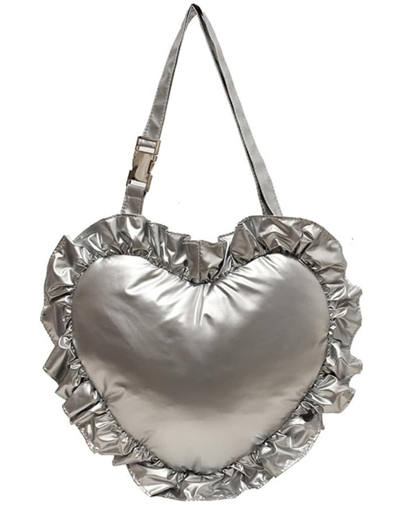 Heart Shaped Crossbody Bag Puffy Y2k Shoulder Purse for Women Stylish Trendy Soft Cool Cross body Bags for Teens Silver $11.4...