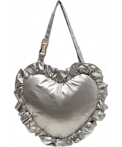 Heart Shaped Crossbody Bag Puffy Y2k Shoulder Purse for Women Stylish Trendy Soft Cool Cross body Bags for Teens Silver $11.4...