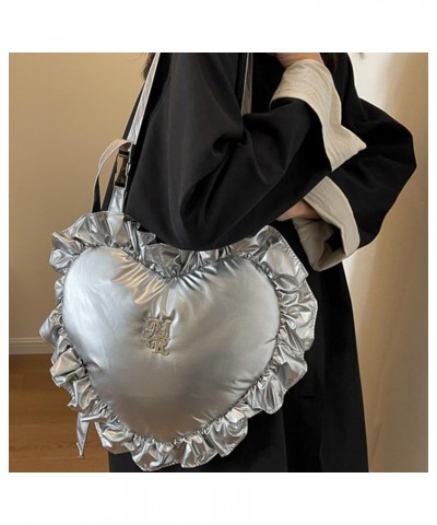 Heart Shaped Crossbody Bag Puffy Y2k Shoulder Purse for Women Stylish Trendy Soft Cool Cross body Bags for Teens Silver $11.4...