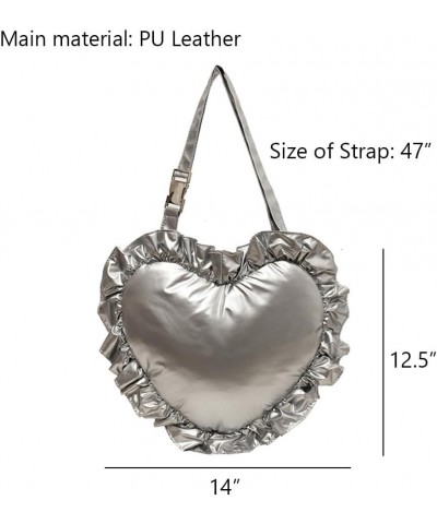 Heart Shaped Crossbody Bag Puffy Y2k Shoulder Purse for Women Stylish Trendy Soft Cool Cross body Bags for Teens Silver $11.4...