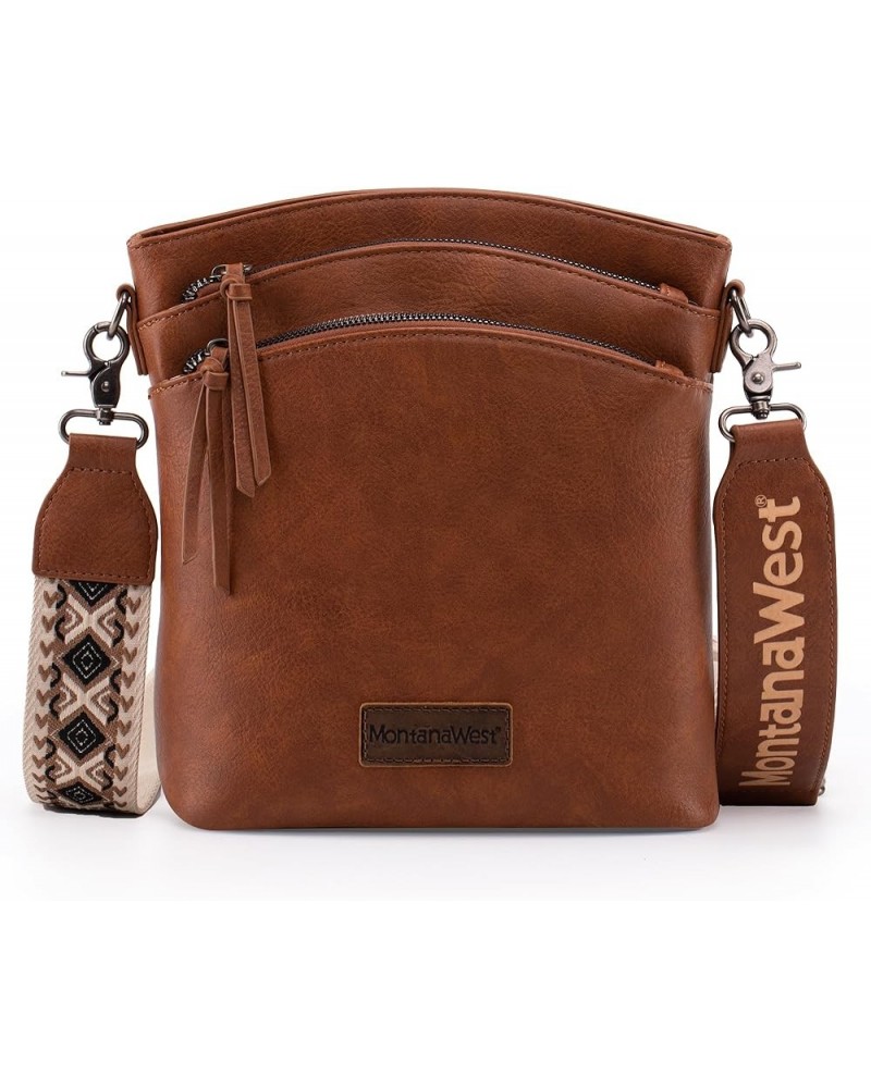 Multi Zip Pocket Large Crossbody Bag With Guitar Strap Classic Dark Brown $16.34 Crossbody Bags