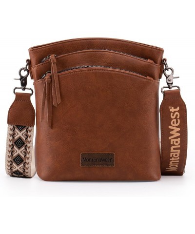 Multi Zip Pocket Large Crossbody Bag With Guitar Strap Classic Dark Brown $16.34 Crossbody Bags