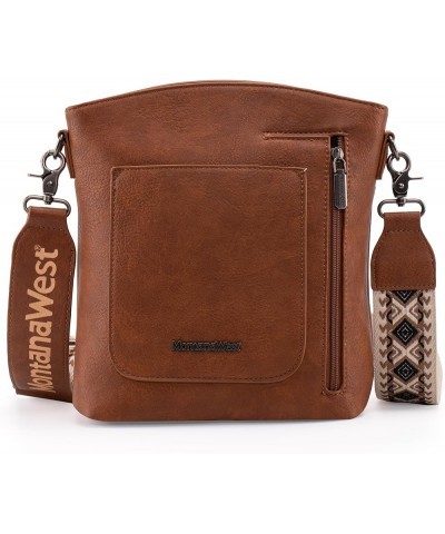 Multi Zip Pocket Large Crossbody Bag With Guitar Strap Classic Dark Brown $16.34 Crossbody Bags