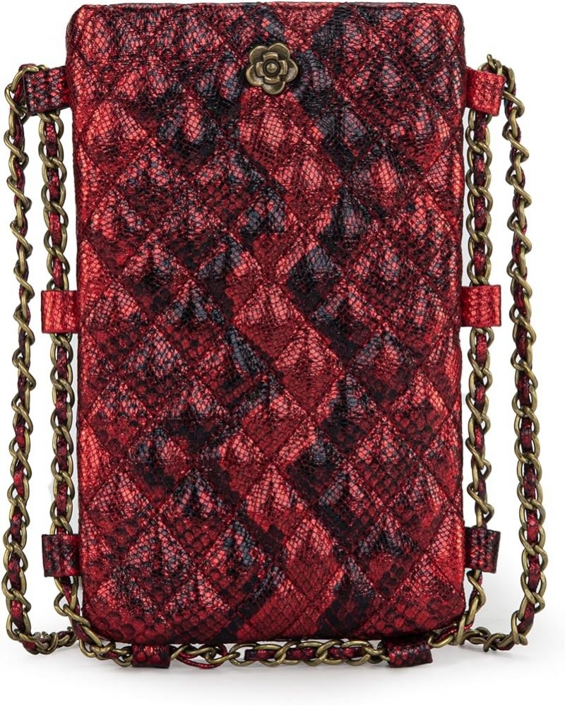 Small Crossbody Cell Phone Purse for Women Soft Chain Quilted Cellphone Wallet Bag B1 Serpentine Red $12.53 Crossbody Bags