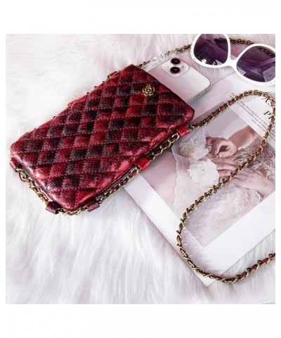 Small Crossbody Cell Phone Purse for Women Soft Chain Quilted Cellphone Wallet Bag B1 Serpentine Red $12.53 Crossbody Bags