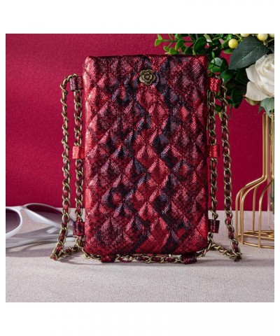 Small Crossbody Cell Phone Purse for Women Soft Chain Quilted Cellphone Wallet Bag B1 Serpentine Red $12.53 Crossbody Bags