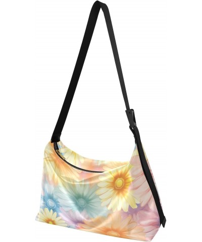 Colorful Daisy Flower Hobo Shoulder Bag for Women Men PU Leather Crossbody Bag Slouchy Tote Handbags for Travel Work $18.80 T...