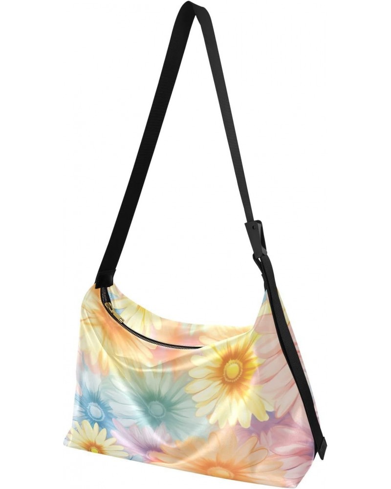 Colorful Daisy Flower Hobo Shoulder Bag for Women Men PU Leather Crossbody Bag Slouchy Tote Handbags for Travel Work $18.80 T...